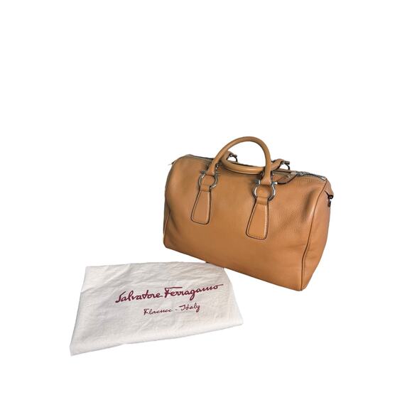 Salvatore Ferragamo Isabel Medium Leather Boston Bag in Tan - Picture 1 of 16